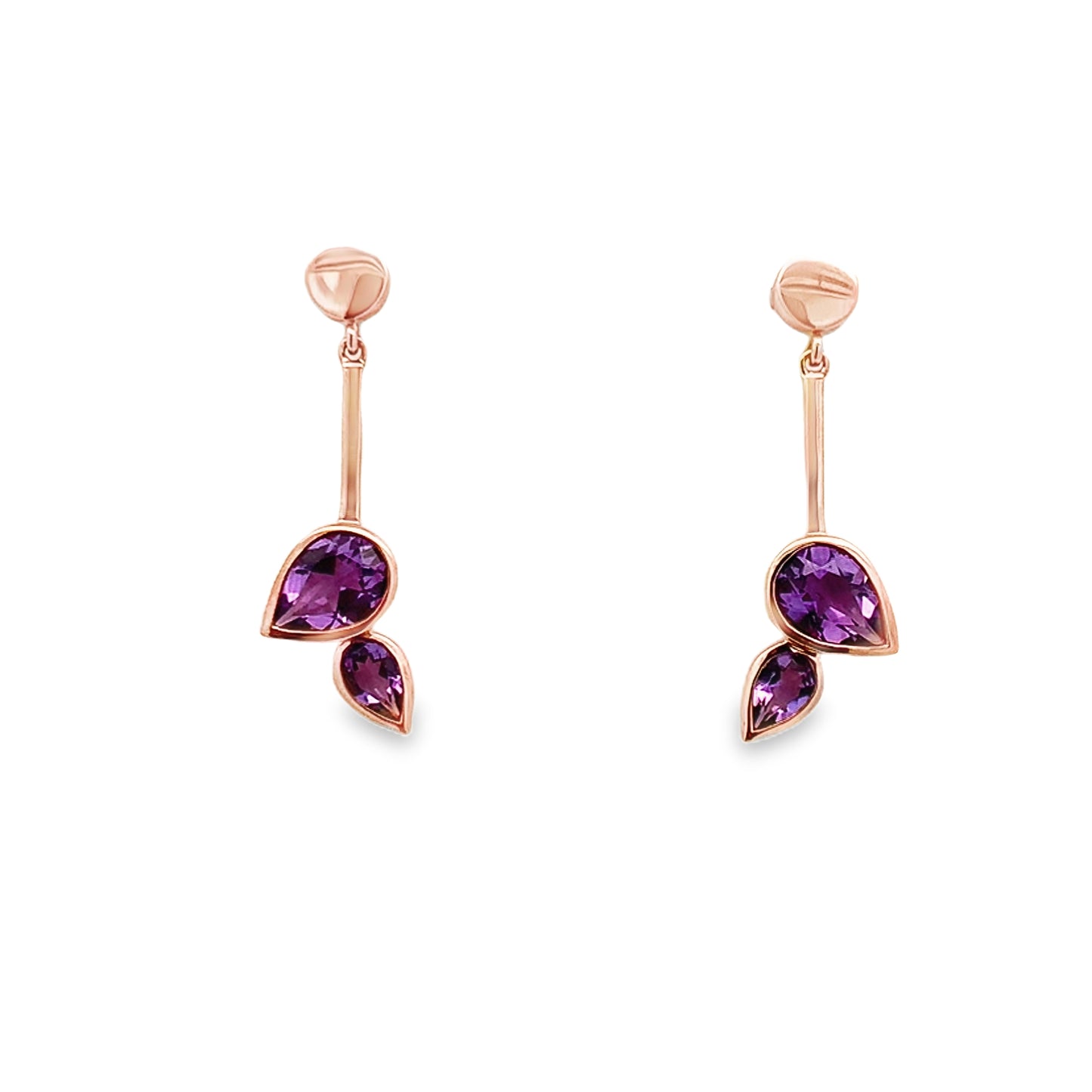 9ct Rose Gold Amethyst Drop Earrings
