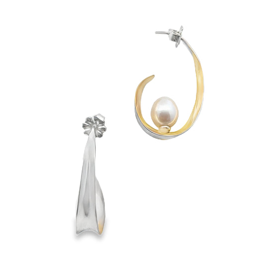 Silver & 18ct Pearl Studs
