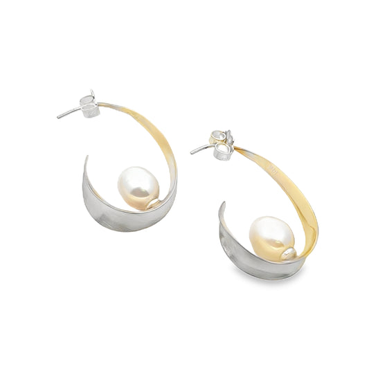 Silver & 18ct Pearl Studs