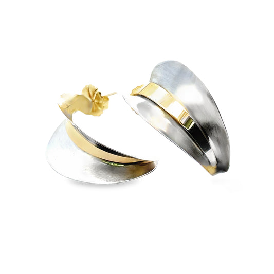 Silver & 14K Half Hoop Earring