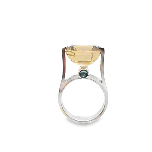 Silver Smokey Quartz Ring with Topaz