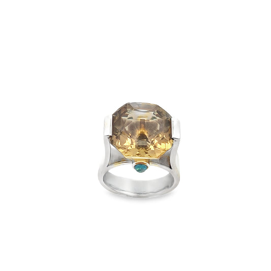 Silver Smokey Quartz Ring with Topaz