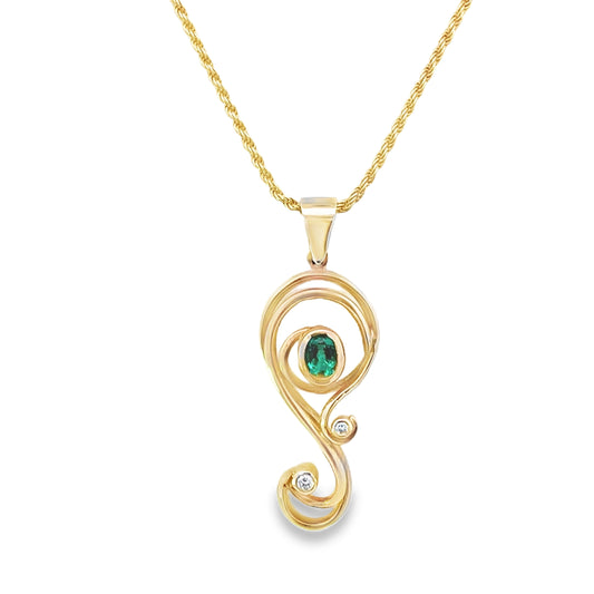 9ct Natural Emerald and Diamond Pendant