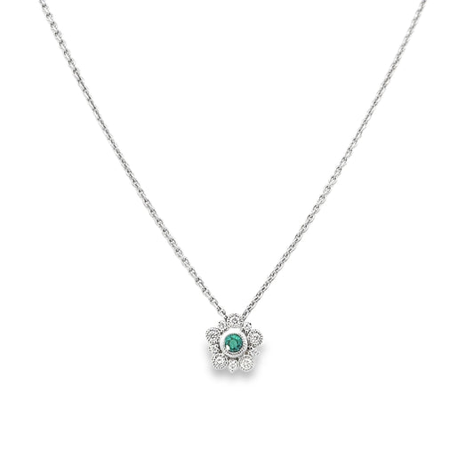 9ct White Gold Emerald Necklace