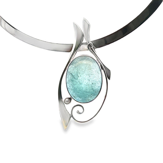 Silver Aquamarine Pendant with Fresh Water Pearl