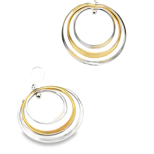 Gold Circular Dangle Earrings - Modern Geometric Design