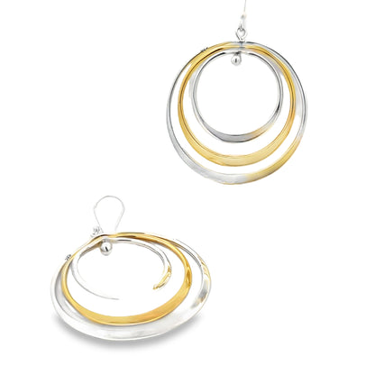 Gold Circular Dangle Earrings - Modern Geometric Design