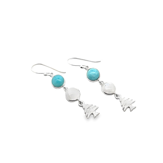 Silver Dangle Earrings with Turquoise Cabochons