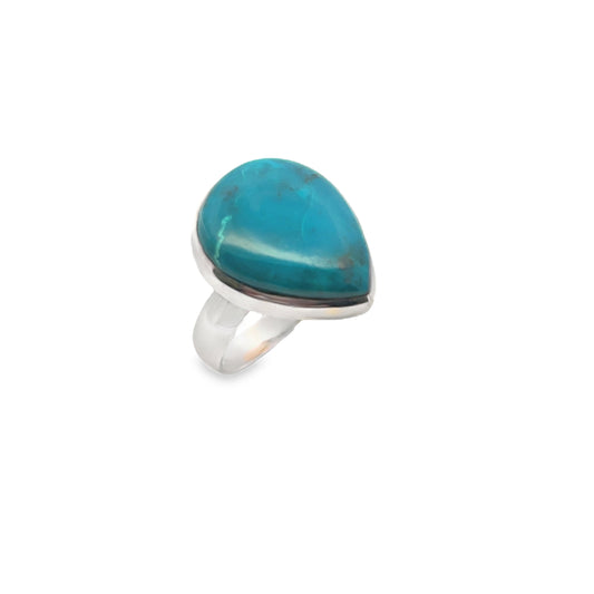 Sterling Silver Cocktail Ring with Cabochon Pear Turquoise Gemstone