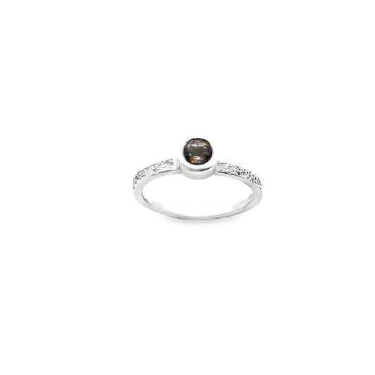 Silver Smokey Quartz Stacker Ring
