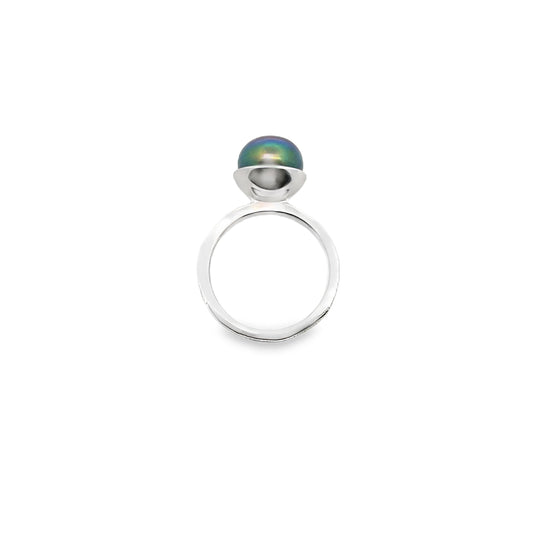 Silver Black Pearl Stacker Ring