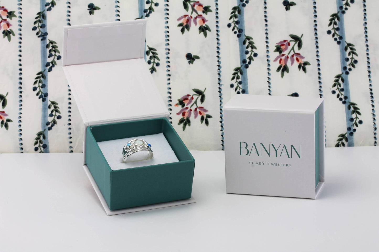 Larimar, Blue Topaz and Freshwater Pearl Trio Ring