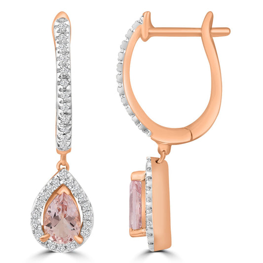 9ct Rose Gold Morganite and Diamond Earrings