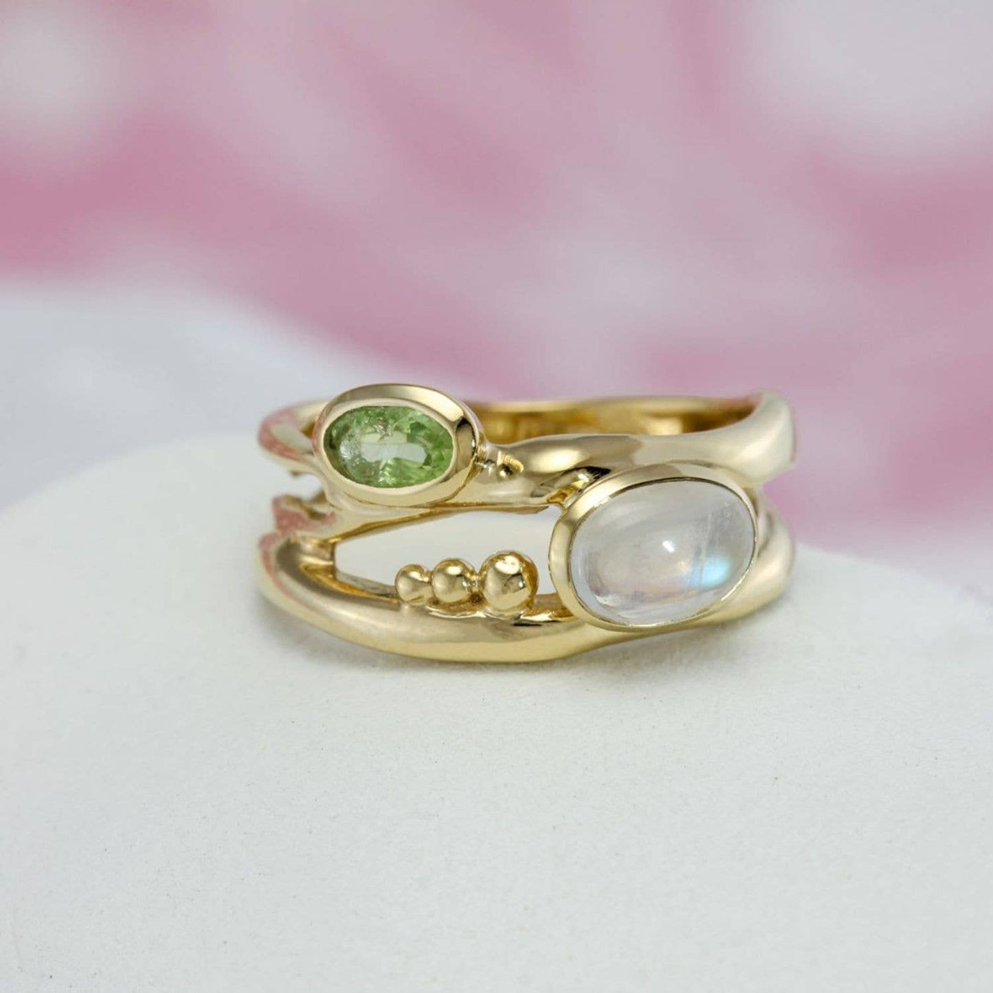 Peridot and Moonstone Gold Ring