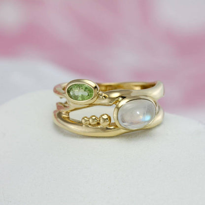 Peridot and Moonstone Gold Ring