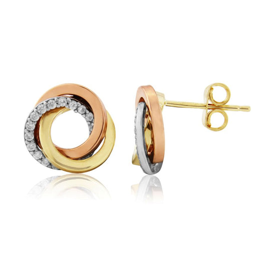 9ct Tri-Colour CZ Studs