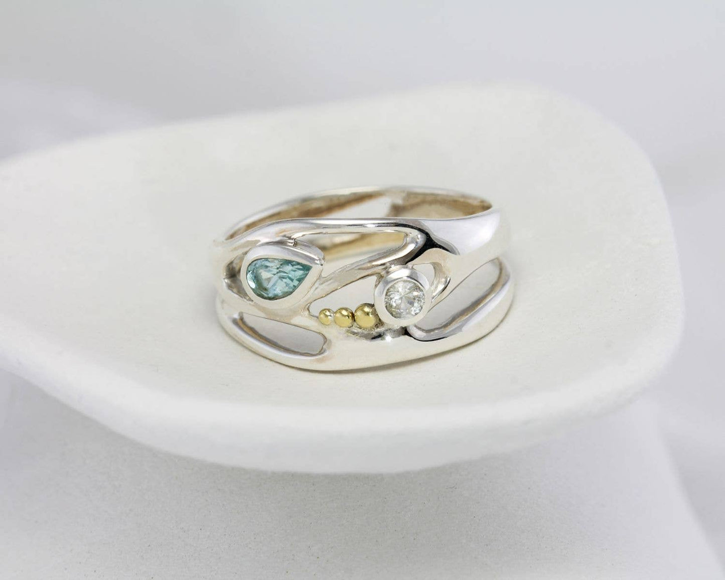 Blue and White Topaz Silver Ring