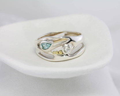 Blue and White Topaz Silver Ring