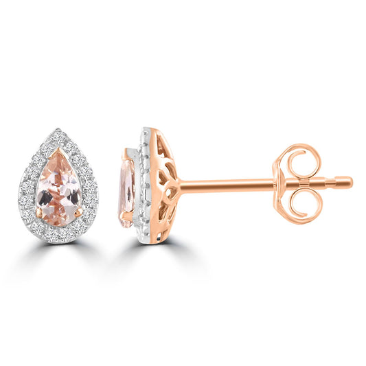 9ct Rose Gold Morganite and Diamond Studs