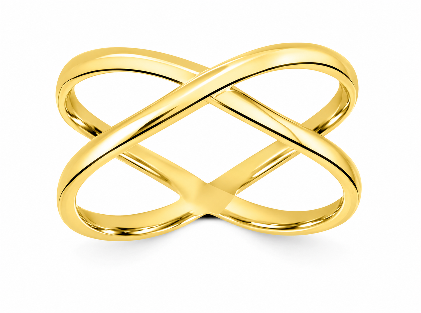 9K YG SOLID CROSS OVER RING