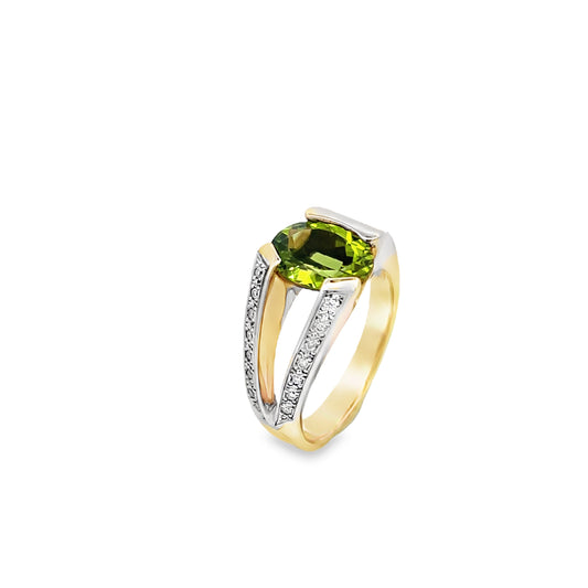 9ct Peridot and Diamond Ring