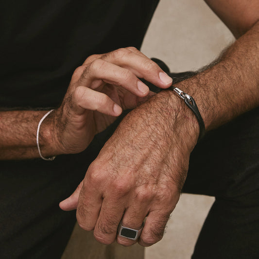 Men's Tan Leather Bracelet, Steel Clasp