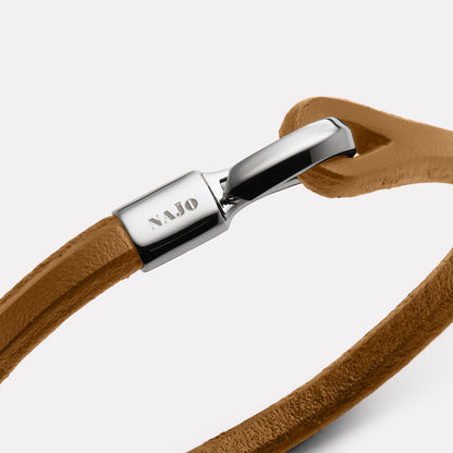 Men's Tan Leather Bracelet, Steel Clasp