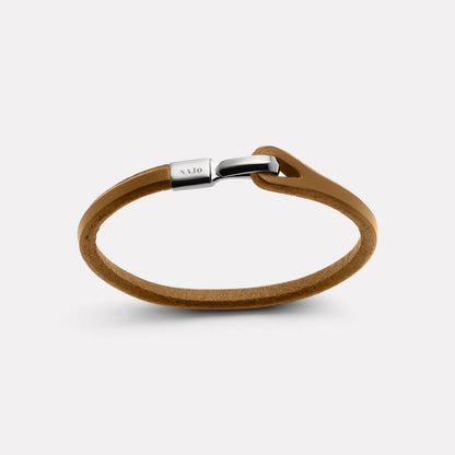 Men's Tan Leather Bracelet, Steel Clasp