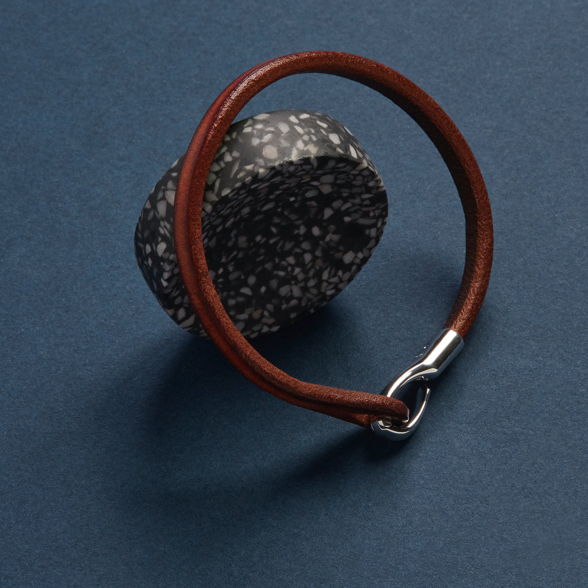 Men's Tan Leather Bracelet, Steel Clasp