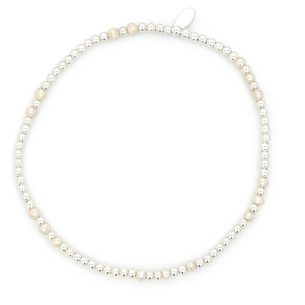 Silver Elastic Bracelet with Pearls