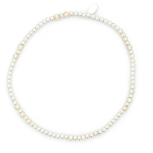 Silver Elastic Bracelet with Pearls