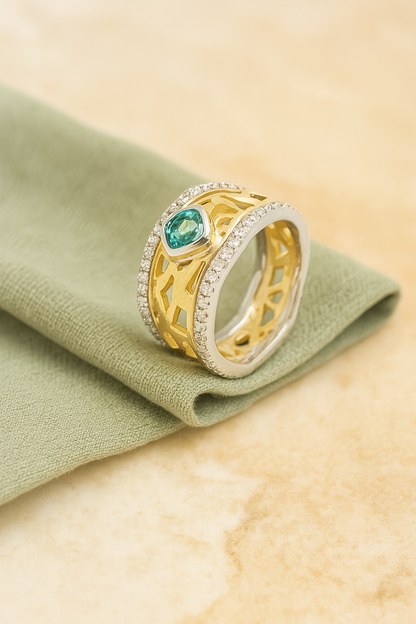 18ct Two Tone Namibian Tourmaline Ring