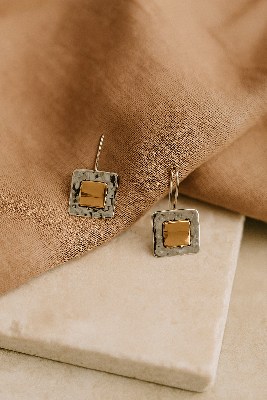 Sterling Silver and Gold Plated Hammered Earrings