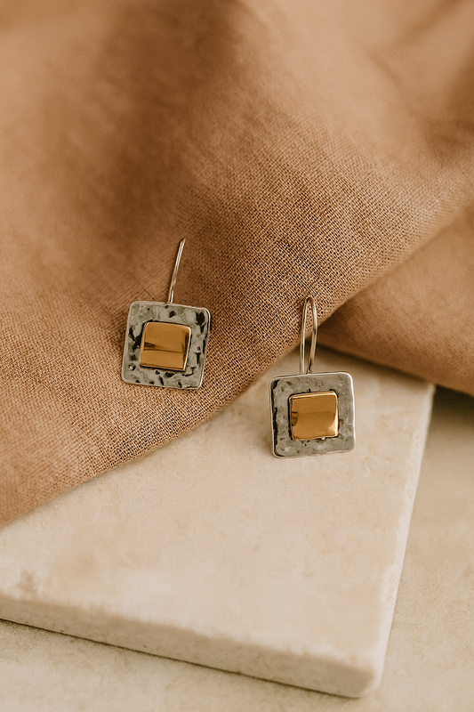 Sterling Silver and Gold Plated Hammered Earrings