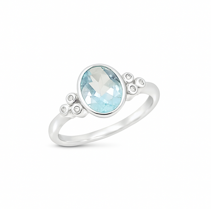 9ct Aquamarine and Diamond Ring