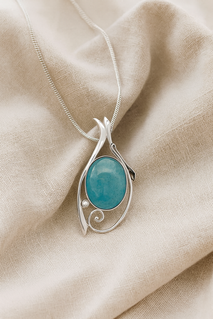 Silver Aquamarine Pendant with Fresh Water Pearl