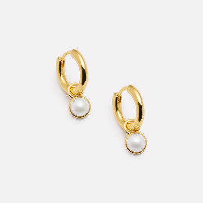 Button Pearl Gold-Plated Huggie Earrings - E6540