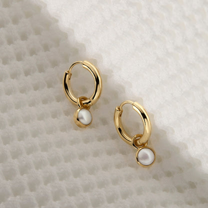 Button Pearl Gold-Plated Huggie Earrings - E6540