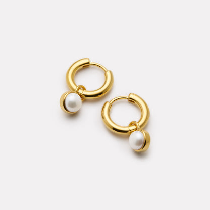 Button Pearl Gold-Plated Huggie Earrings - E6540