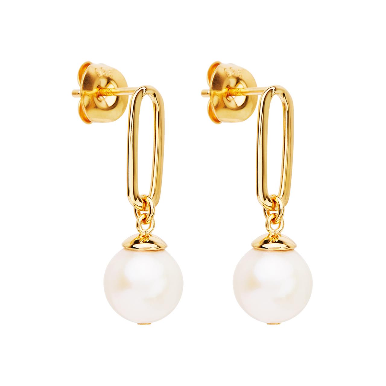 Rectangle Link Pearl Drop Earrings