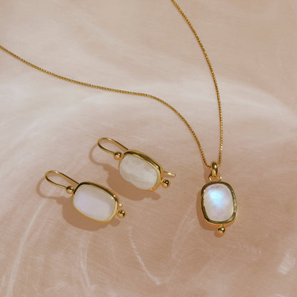 Gold Plated Cabochon Moonstone Earrings