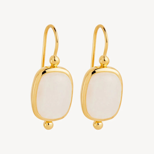 Gold Plated Cabochon Moonstone Earrings