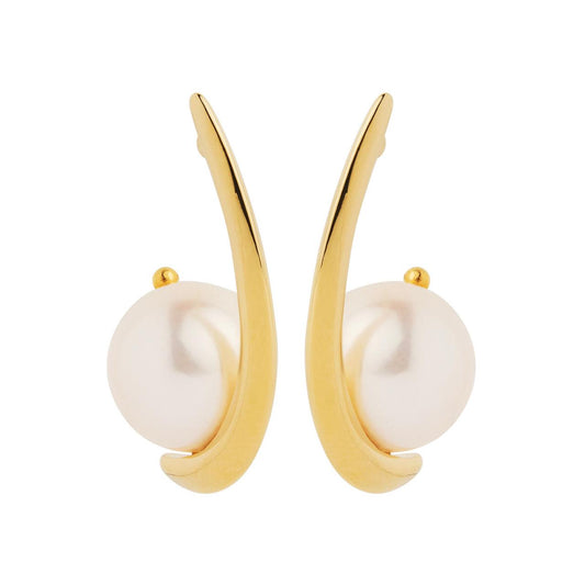 Gold-Plated Silver Crescent Pearl Studs