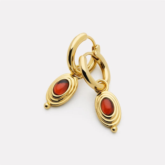 Garnet Cabochon Huggie Earrings