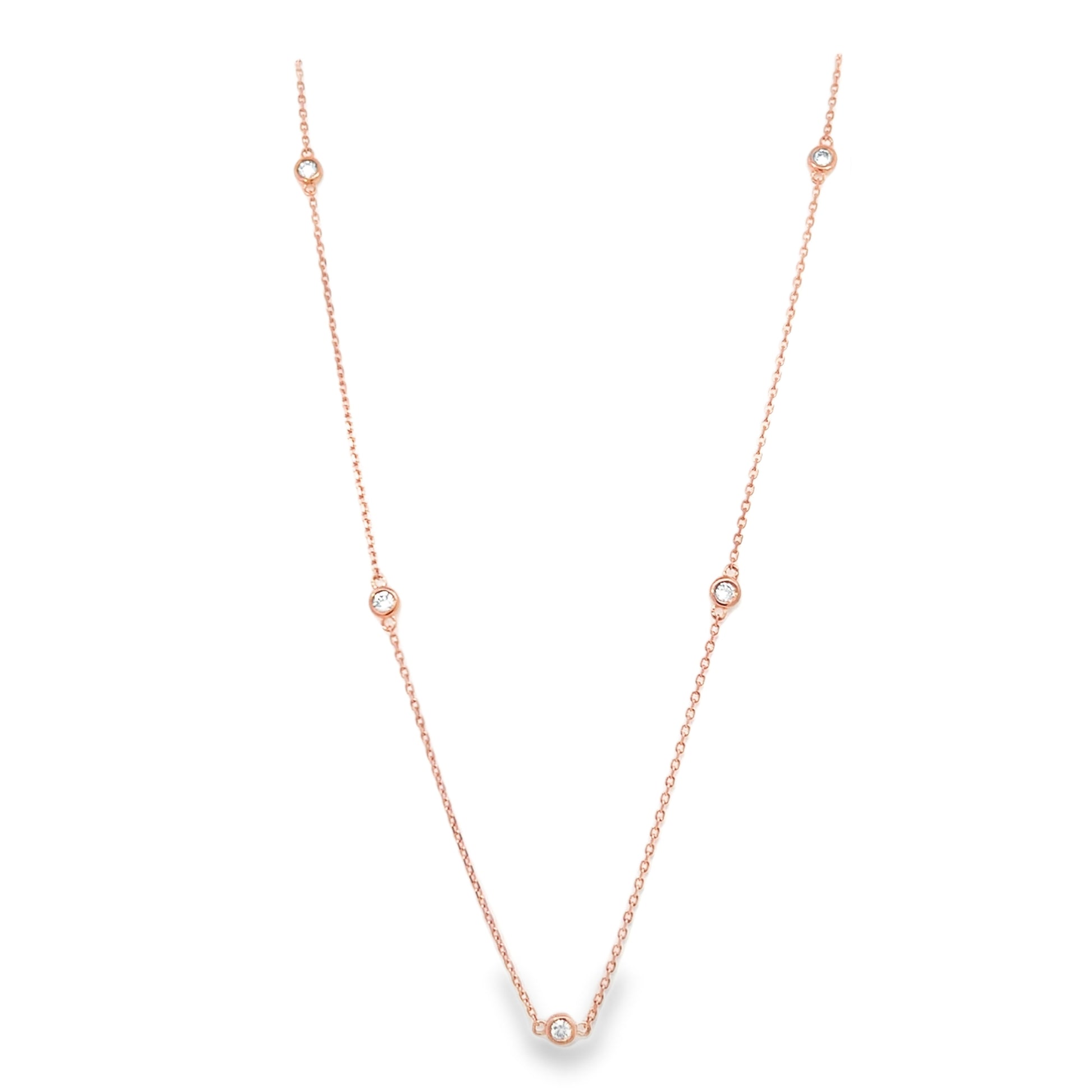 Rose gold necklace on a white background