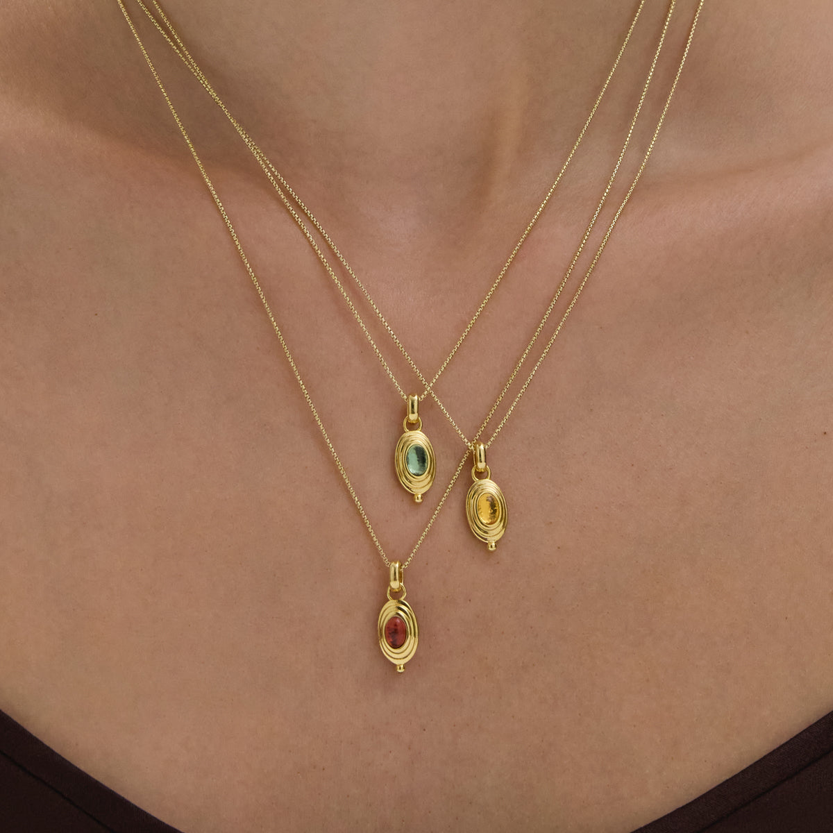 Garnet Cabochon Necklace in Gold-Plated Silver