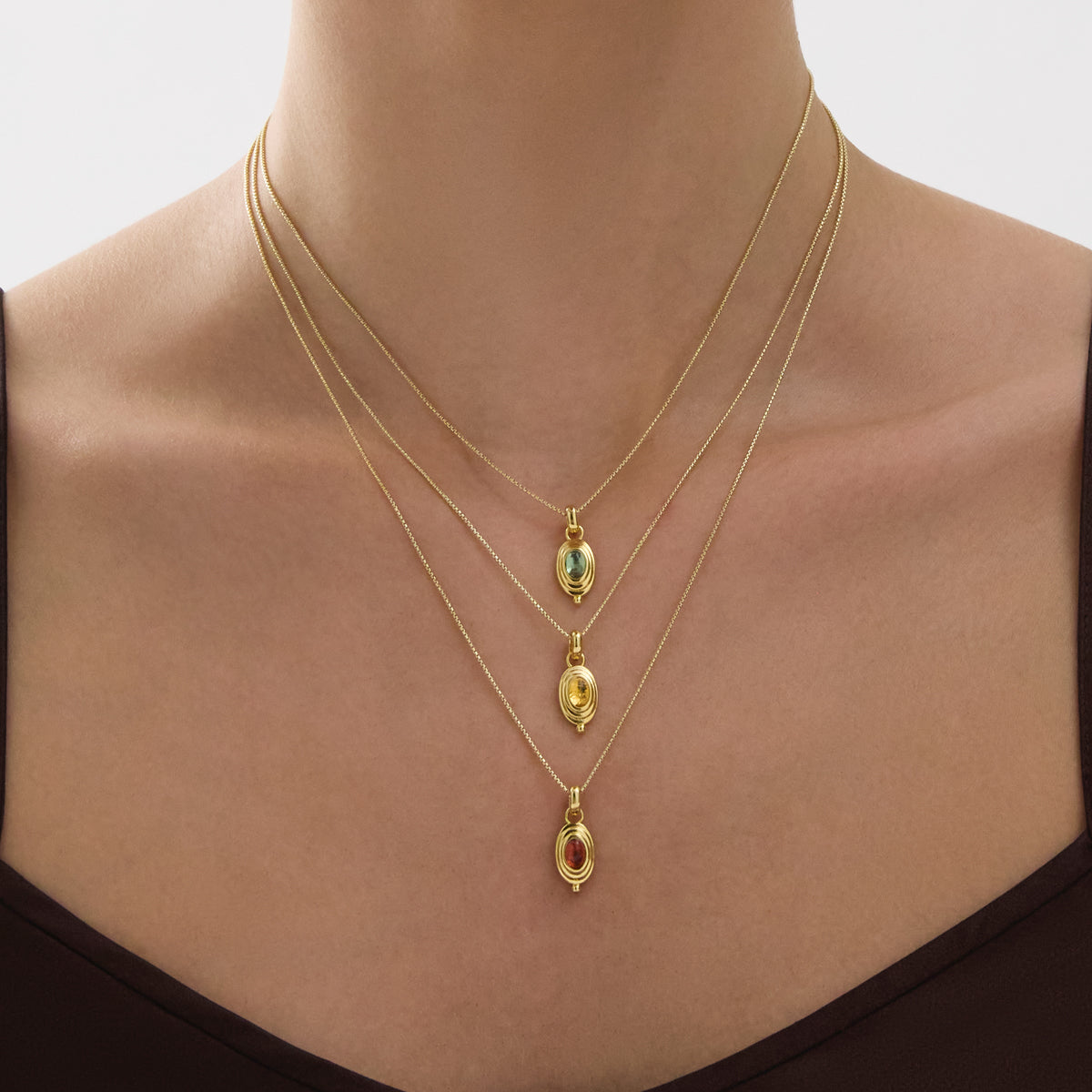 Garnet Cabochon Necklace in Gold-Plated Silver