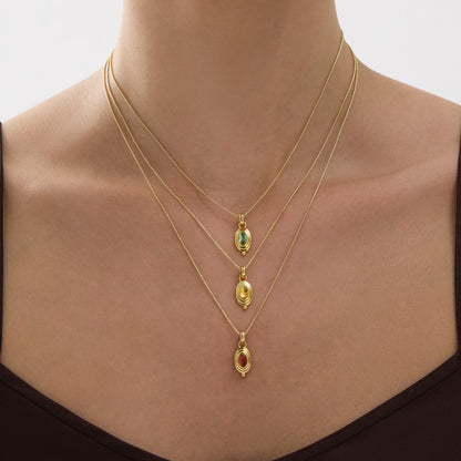 Garnet Cabochon Necklace in Gold-Plated Silver