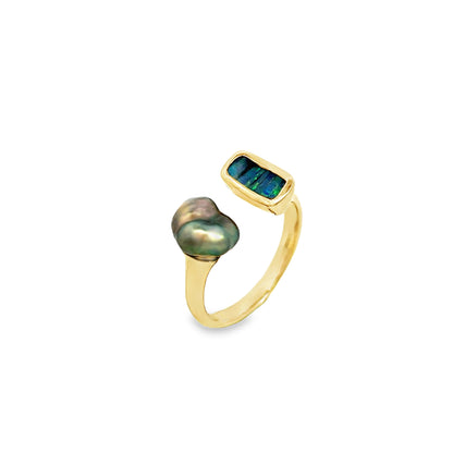 9ct Opal and Tahitain Pearl Ring