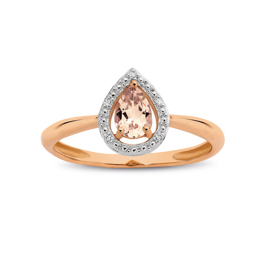 9ct Rose Gold Morganite and Diamond Ring